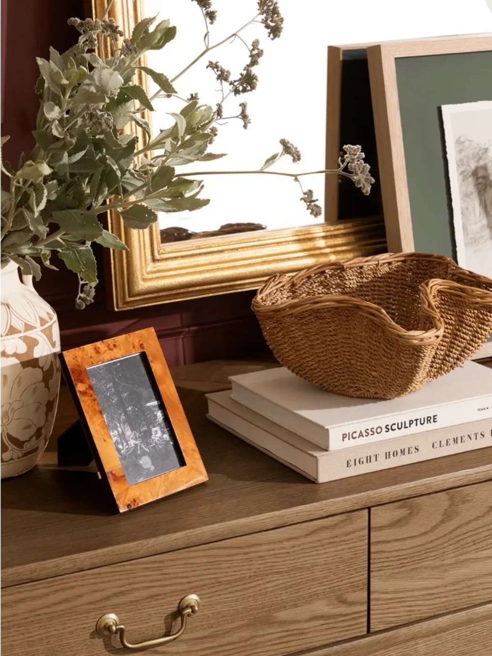 Set of 2 Vintage Burl Wood Picture Frames | Faux Burlwood 4x6 Frames